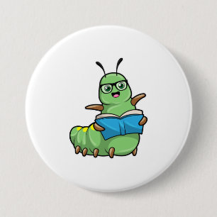 Caterpillar as Nerd with Book & Glasses 7.5 Cm Round Badge
