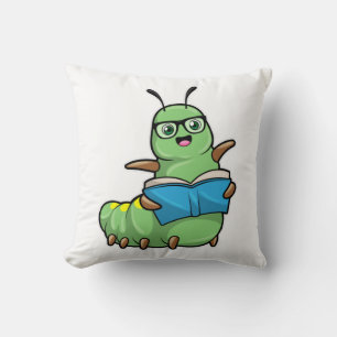Caterpillar as Nerd with Book & Glasses Cushion