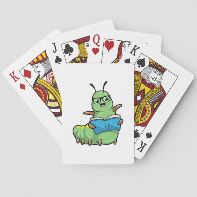 Caterpillar as Nerd with Book & Glasses Playing Cards (Back)