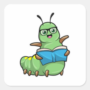 Caterpillar as Nerd with Book & Glasses Square Sticker