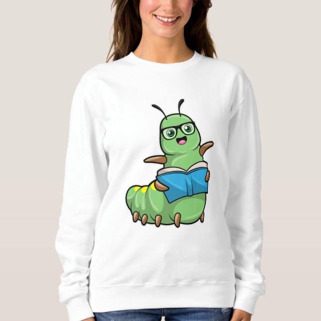 Caterpillar as Nerd with Book & Glasses Sweatshirt (Front)