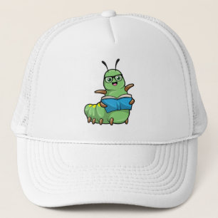 Caterpillar as Nerd with Book & Glasses Trucker Hat