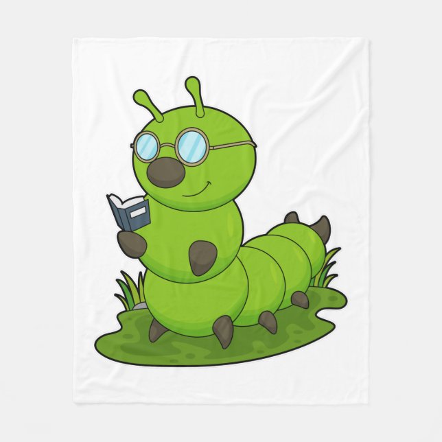 Caterpillar as Nerd with Glasses & Book Fleece Blanket (Front)