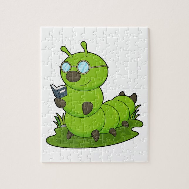 Caterpillar as Nerd with Glasses & Book Jigsaw Puzzle (Vertical)