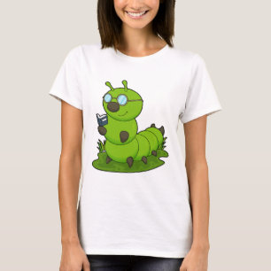Caterpillar as Nerd with Glasses & Book T-Shirt