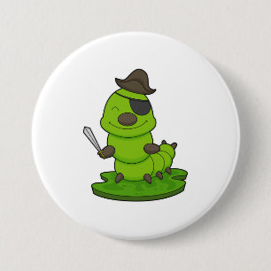 Caterpillar as Pirate with Sword 7.5 Cm Round Badge