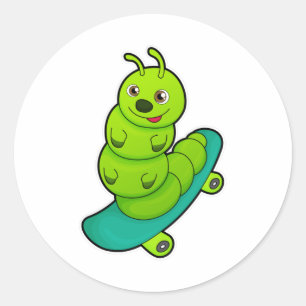 Caterpillar as Skater with Skateboard Classic Round Sticker