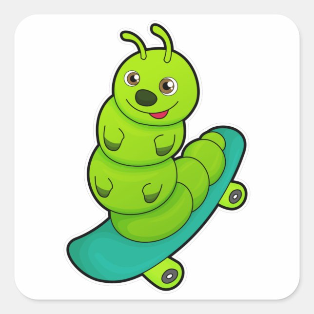 Caterpillar as Skater with Skateboard Square Sticker (Front)