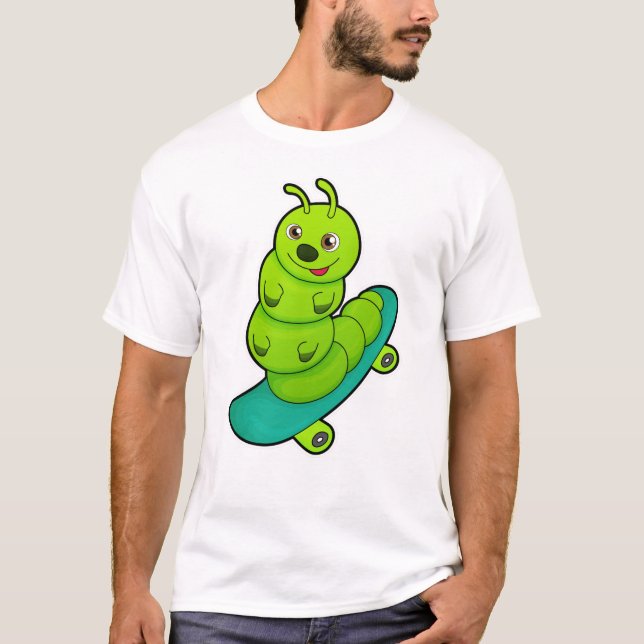 Caterpillar as Skater with Skateboard T-Shirt (Front)