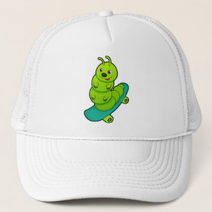 Caterpillar as Skater with Skateboard Trucker Hat
