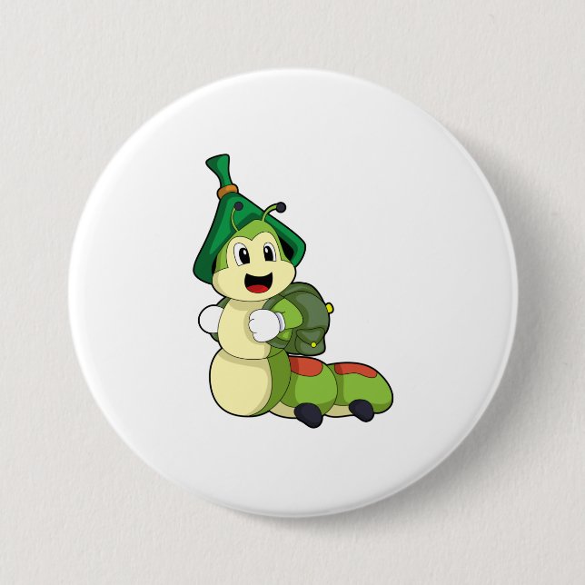 Caterpillar as Student with Backpack 7.5 Cm Round Badge (Front)