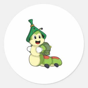 Caterpillar as Student with Backpack Classic Round Sticker