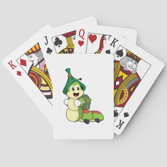 Caterpillar as Student with Backpack Playing Cards (Back)