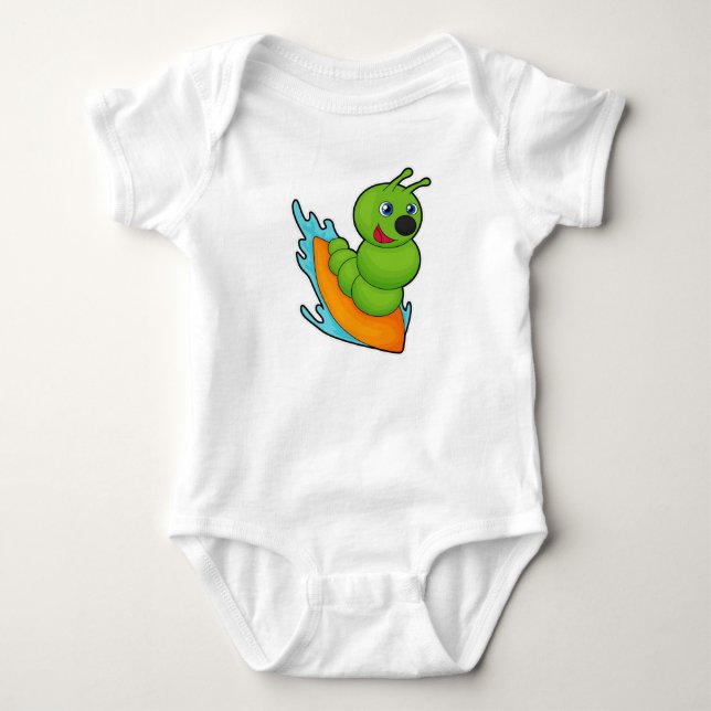 Caterpillar as Surfer with Surfboard Baby Bodysuit (Front)