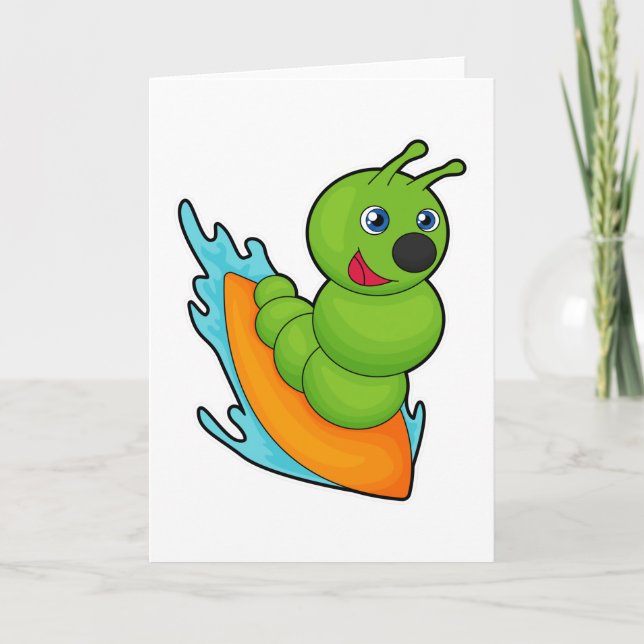 Caterpillar as Surfer with Surfboard Card (Front)