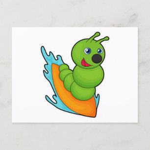 Caterpillar as Surfer with Surfboard Postcard