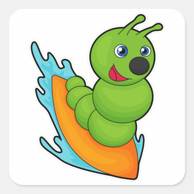 Caterpillar as Surfer with Surfboard Square Sticker (Front)