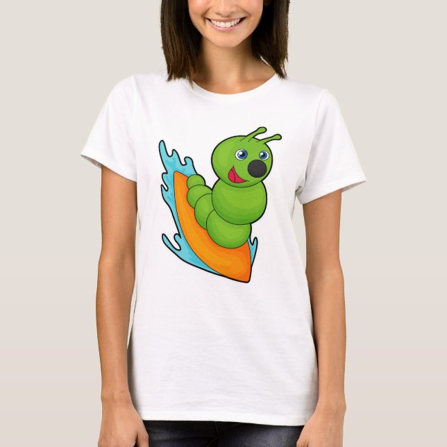 Caterpillar as Surfer with Surfboard T-Shirt (Front)