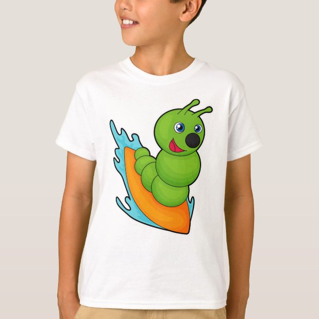Caterpillar as Surfer with Surfboard T-Shirt (Front)
