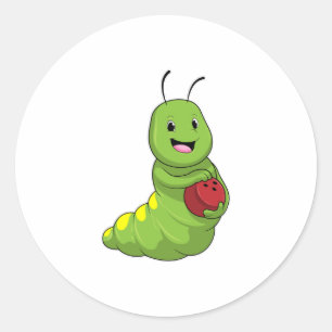 Caterpillar at Bowling with Bowling ball Classic Round Sticker