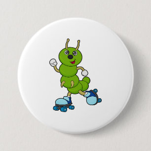Caterpillar at Inline skating with Roller skates 7.5 Cm Round Badge