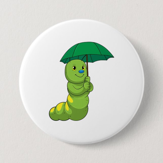 Caterpillar at Raining with Umbrella 7.5 Cm Round Badge (Front)