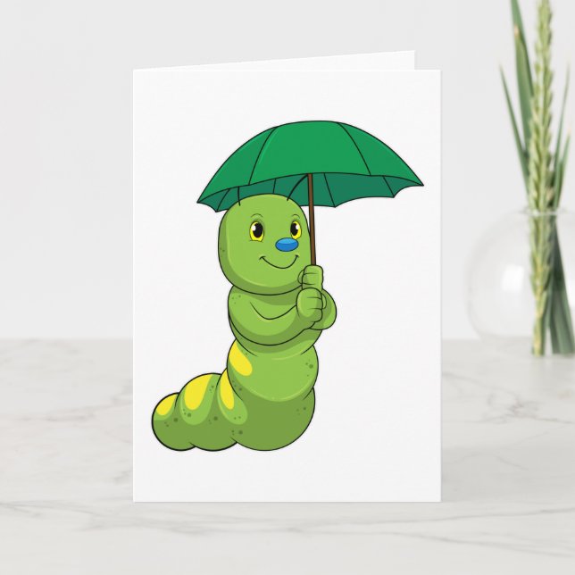Caterpillar at Raining with Umbrella Card (Front)