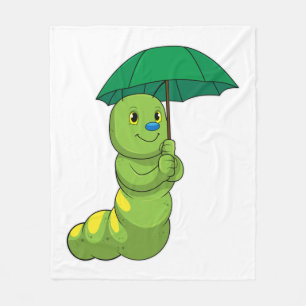 Caterpillar at Raining with Umbrella Fleece Blanket