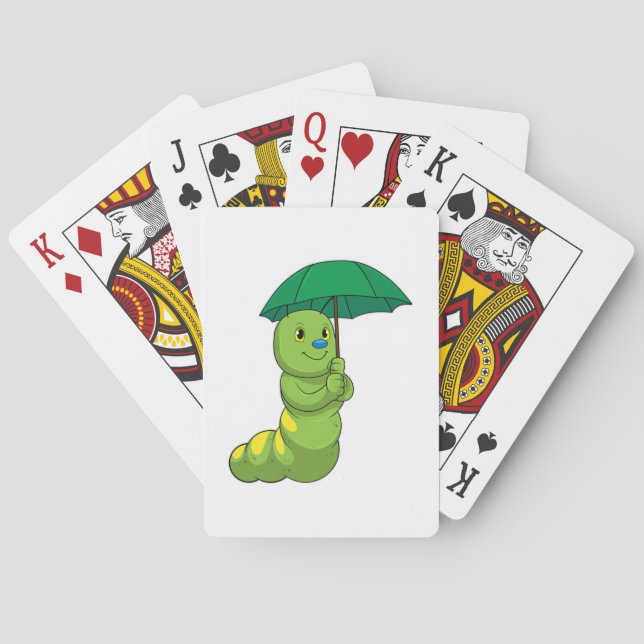 Caterpillar at Raining with Umbrella Playing Cards (Back)