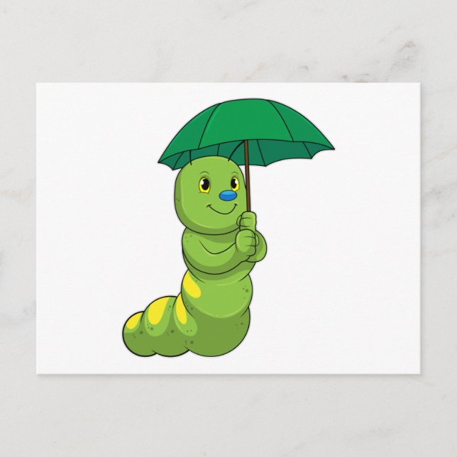 Caterpillar at Raining with Umbrella Postcard (Front)
