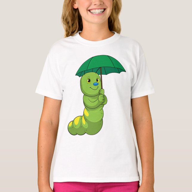 Caterpillar at Raining with Umbrella T-Shirt (Front)