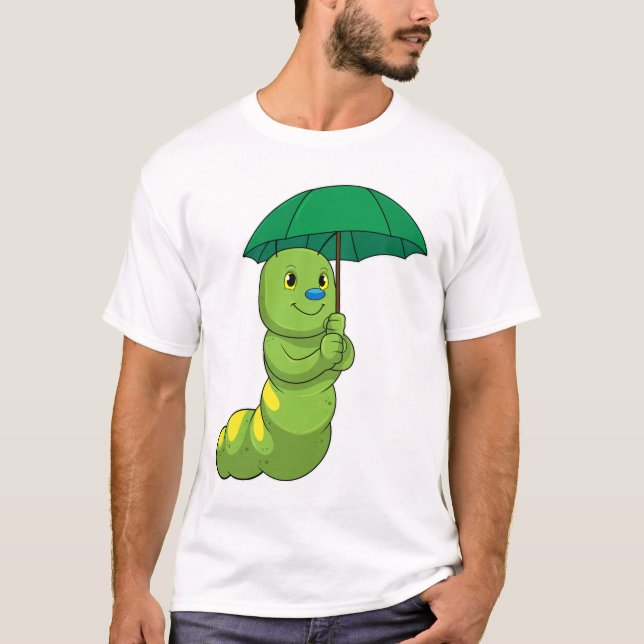 Caterpillar at Raining with Umbrella T-Shirt (Front)