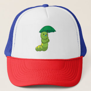 Caterpillar at Raining with Umbrella Trucker Hat