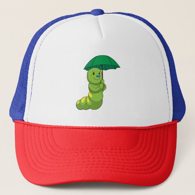 Caterpillar at Raining with Umbrella Trucker Hat (Front)