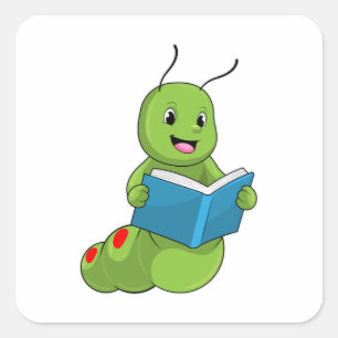 Caterpillar at Reading with Book Square Sticker