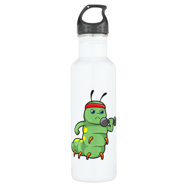 Caterpillar at Strength training with Dumbbell 710 Ml Water Bottle (Front)