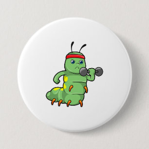 Caterpillar at Strength training with Dumbbell 7.5 Cm Round Badge