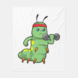 Caterpillar at Strength training with Dumbbell Fleece Blanket