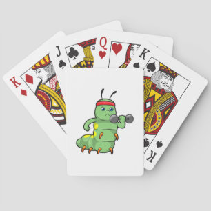 Caterpillar at Strength training with Dumbbell Playing Cards