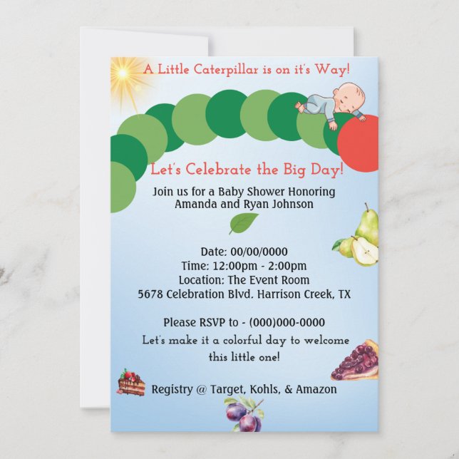 Caterpillar Baby Shower Invitation (Front)