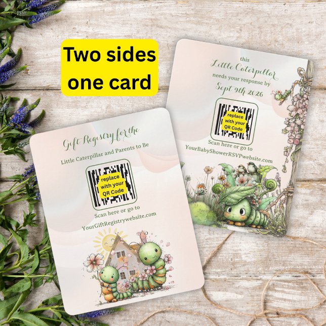 Caterpillar Baby Shower QR Code RSVP/Gift Registry Card (Creator Uploaded)