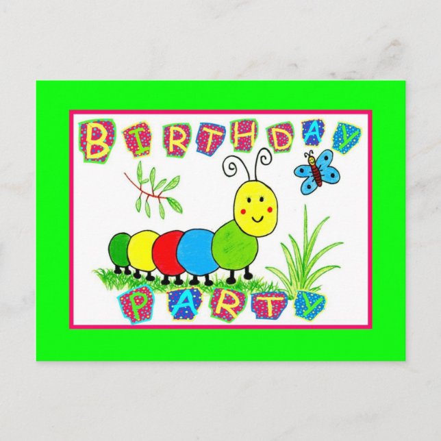 Caterpillar birthday invitations caterpillar party (Front)