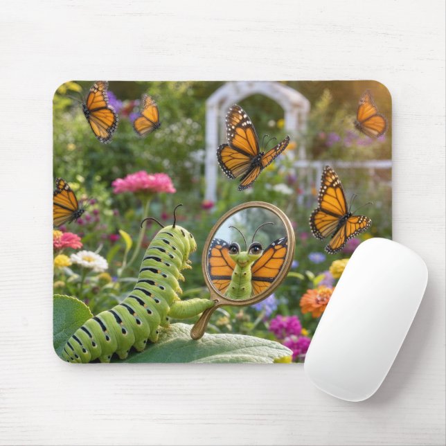 Caterpillar Dreaming of Being a Butterfly Mouse Mat (With Mouse)