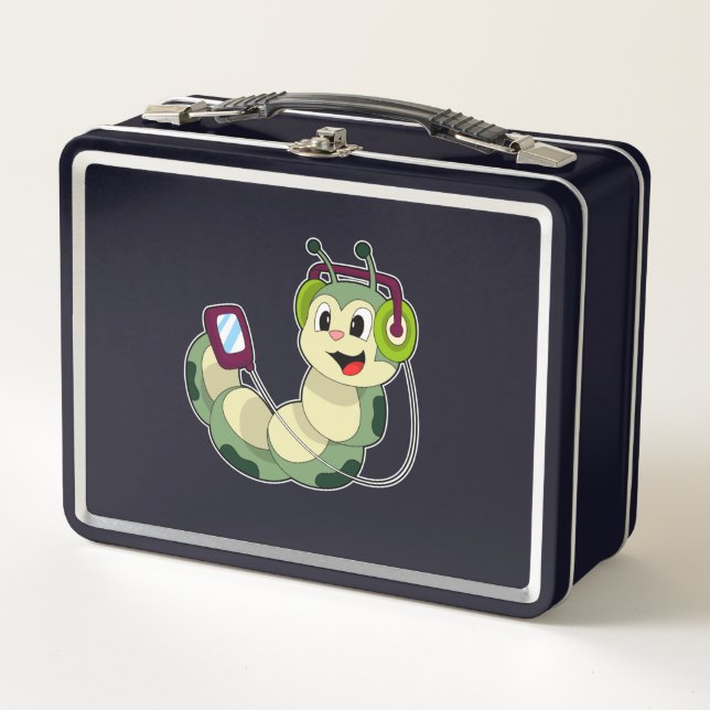 Caterpillar Headphone Music Metal Lunch Box (Front)