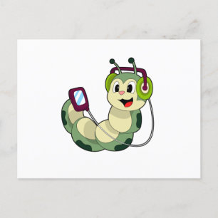 Caterpillar Headphone Music Postcard