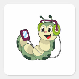 Caterpillar Headphone Music Square Sticker