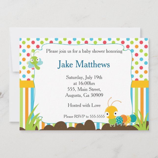 Caterpillar Invitation Baby Boy Shower Bugs (Front)