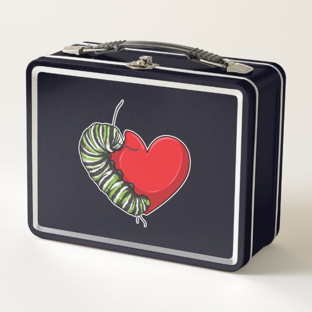 Caterpillar Love Heart Metal Lunch Box (Front)