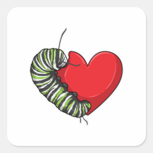 Caterpillar Love Heart Square Sticker