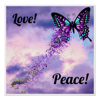 Caterpillar Morph to Purple and Black Butterfly Poster